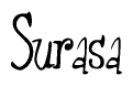 The image is of the word Surasa stylized in a cursive script.