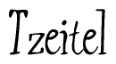 The image is a stylized text or script that reads 'Tzeitel' in a cursive or calligraphic font.