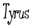 The image is a stylized text or script that reads 'Tyrus' in a cursive or calligraphic font.