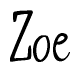 The image is of the word Zoe stylized in a cursive script.