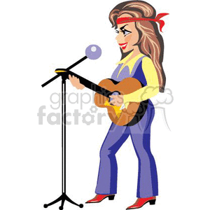 A Cowgirl in Jeans and Red Boots Playing a Guitar and Singing into a Microphone