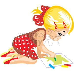 Young Girl Coloring with Crayons