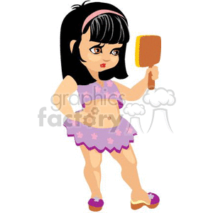 Little Black Haired Girl looking in a Hand Mirror