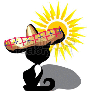 black cat wearing a sombrero sitting in the sun