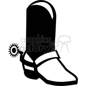 A Black and White Single Cowboy Boot with Spur