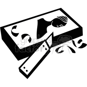 This clipart image features a wood carving setup with a carving knife and a piece of wood being sculpted, showing shavings and a partially carved figure.