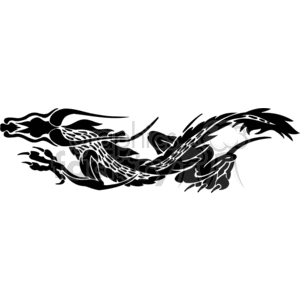 The image depicts a stylized black and white vector illustration of a dragon, designed in a tribal art style often used for tattoos, vinyl decals, and signage. The design is characterized by its bold lines and abstract shapes that flow together to form the dragon's body and wings. This kind of design is optimized for vinyl cutting machines, making it suitable for various applications like car decals, wall art, or t-shirt printing.