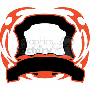 This clipart image features an ornate, symmetrical frame design with an empty central space for text or an image. The frame is styled with orange and black colors, including curved decorative elements and a banner at the bottom.