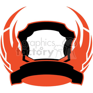 Clipart image of a stylized red and black firefighter helmet with flame design elements.