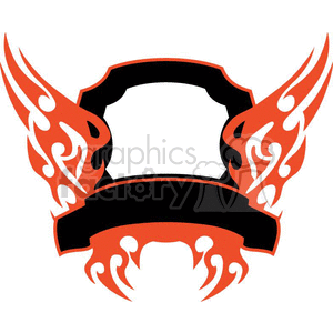 A clipart image of an abstract emblem with black and orange flames, featuring an empty central shield area.