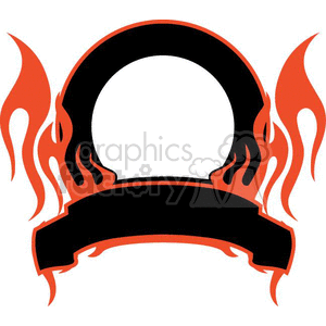 This clipart image features a circular emblem with a blank space in the center, surrounded by stylized flames extending outward. Below the circle, there is a blank banner for adding text.