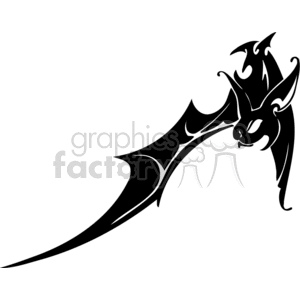 The clipart image depicts a stylized bat in a monochromatic, black and white design. The bat is represented with a simple yet dynamic line art style, emphasizing its wings and head to give it a slightly spooky or gothic aesthetic. With the wings spread, the bat's silhouette is reminiscent of traditional symbols associated with Halloween.