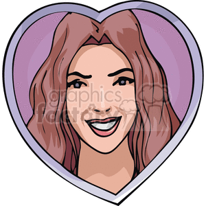 Clipart of a smiling woman's face inside a heart shape, symbolizing love and Valentine's Day.