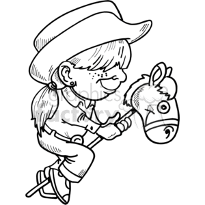 Black and white little cowgirl riding a pogo horse