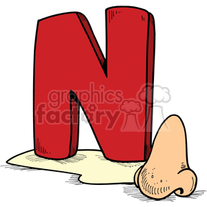 a large letter N with a human nose next to it