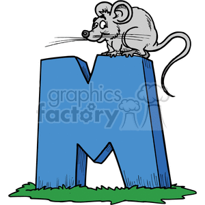 A cartoon of a mouse on a blue letter m