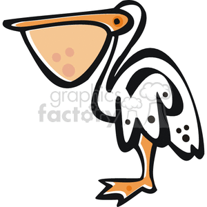 A cartoon pelican bird with its wings by its side, looking forward