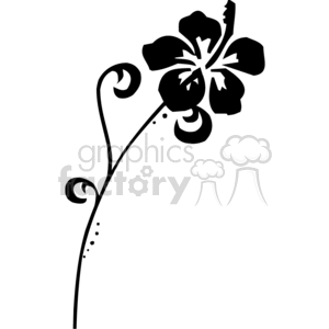 A black and white clipart image of a hibiscus flower with a stylized stem, suitable for tattoos or vinyl designs.