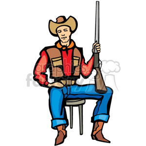 Cartoon Cowboy Holding Rifle