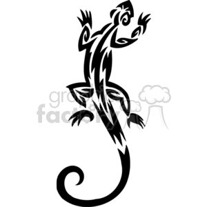 The image displays a stylized tribal design of a lizard. The black and white graphic is a simple, yet expressive representation suitable for vinyl applications, decals, or tattoos. 