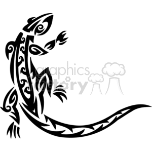 The clipart image depicts a stylized lizard with tribal patterns. The lizard is designed with ornamental curves and abstract shapes making it suitable for vinyl decal or graphic design use.