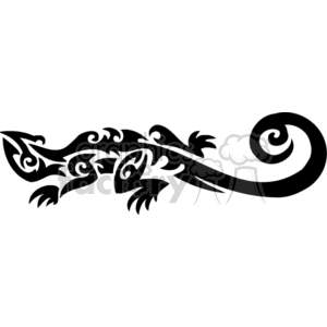 This image features a stylized, tribal design of a lizard. It is a black silhouette with decorative swirls and elements that evoke a sense of tribal art, suitable for use as a vinyl decal or graphical element due to its clear, vinyl-ready design.