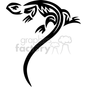 The image depicts a stylized tribal design of a lizard in black and white. It features bold, flowing lines and shapes that create the outline and inner markings of the lizard, giving it a decorative and artistic look. The design is simple and appears to be suitable for use as vinyl graphics or decals.