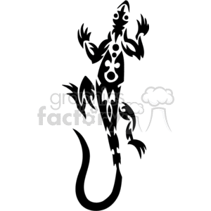 This image features a stylized black tribal design of a lizard. The lizard is depicted with decorative curves and shapes, often associated with tribal art, and is designed in a way that would make it suitable for vinyl cutting or similar applications.