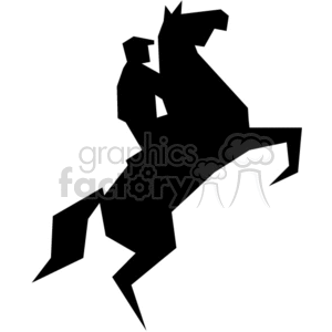 Silhouette of a person riding a rearing horse.