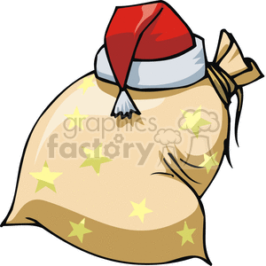 Santa's gift bag with Stars and His Hat on the Top