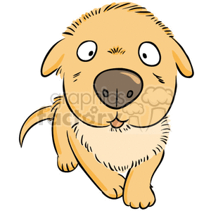 The clipart image features a cute, light brown puppy with a round body, large head and big, round eyes. The puppy has a smiling expression, a large black nose, and seems to be in a playful stance with one paw raised.