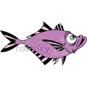 The clipart image features a stylized, cartoonish fish with exaggerated features. It is predominantly purple with black stripes and accents. The fish has a large, bulging eye, adding a humorous and quirky expression to its face.