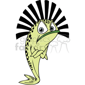 Funny Grumpy Green Fish Cartoon