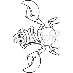 The image is a black and white line art illustration of a cartoon crab. The crab has a prominent round body, two large claws, four legs visible, and a pair of eyes on stalks that are looking upwards with an expression that could be interpreted as confused or bewildered.