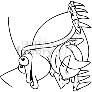 The image shows a humorous and stylized black and white line art drawing of a crab. 