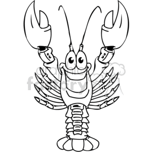 This clipart image depicts a cartoon-style lobster with a playful and funny expression. It has large claws, a segmented body, and antennae.
