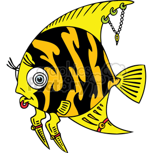 Gothic-Style Yellow Fish with Piercings