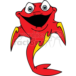 The clipart image features a red fish with exaggerated, cartoonish features. The fish has a large, open mouth, displaying a humorous expression. Its eyes are wide and bulging, and the fish has yellow accents on its fins and tail.