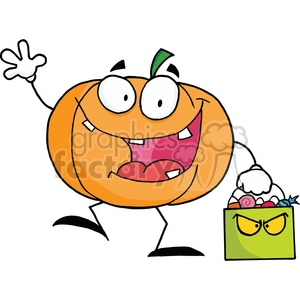 Cartoon Pumkin with bag of treats