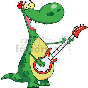 Cartoon Dinosaur Playing Electric Guitar