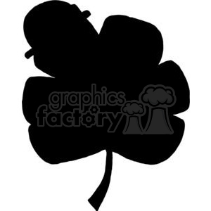The clipart image depicts a solid black silhouette of a four-leaf clover, which is often associated with luck and St. Patrick's Day celebrations.