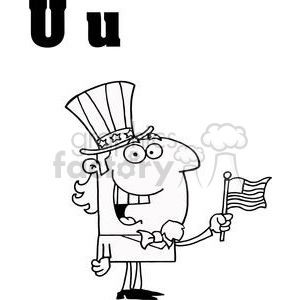 Funny Cartoon Character with Top Hat and Flag