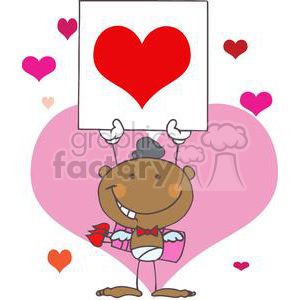 African American Cupid Smiling with Large Heart Banner