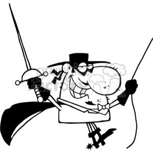   The clipart image displays a humorous caricature of a swordsman or a sword fighter who appears to be inspired by the character Zorro. This character is characterized by a wide grin, a prominent nose, a mask covering the upper half of the face, and a hat resembling Zorro