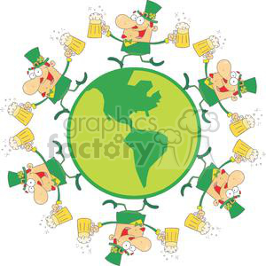 Six Happy Leprechaun Men With Two Pints of Beer in Globe