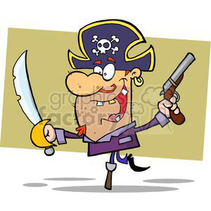 Pirate Brandishing Sword and Gun Balances on Peg Leg
