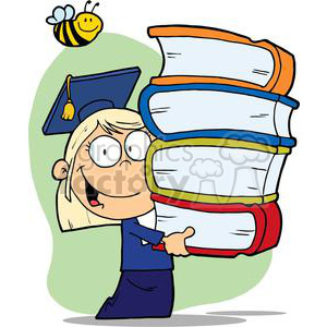   A Little Blond Graduate With Cap and Gown Holding Books 