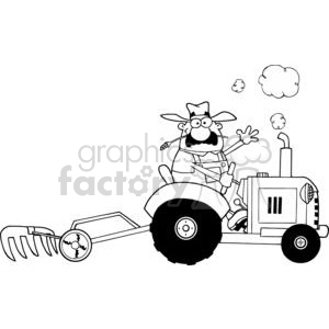 Black and White Happy Farmer Driving a Tractor