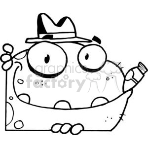   The image is a black and white clipart of a cartoonish, comical frog. The frog has large, bulging eyes and a prominent, round body dotted with spots. It
