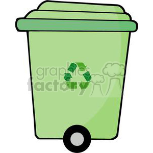 A clipart image of a green recycling bin with a lid and a recycling symbol on the front.